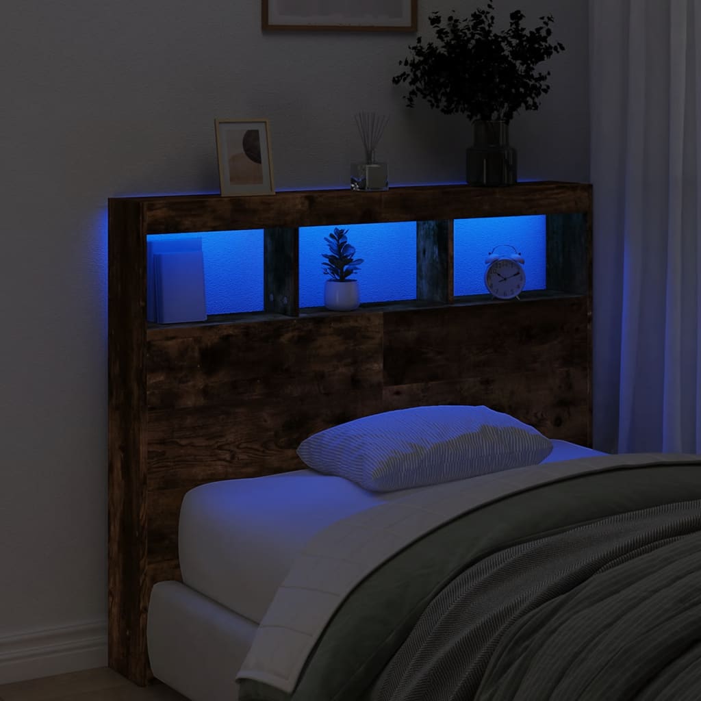 LED Headboard Cabinet, Smoked Oak, 120x17x102 cm