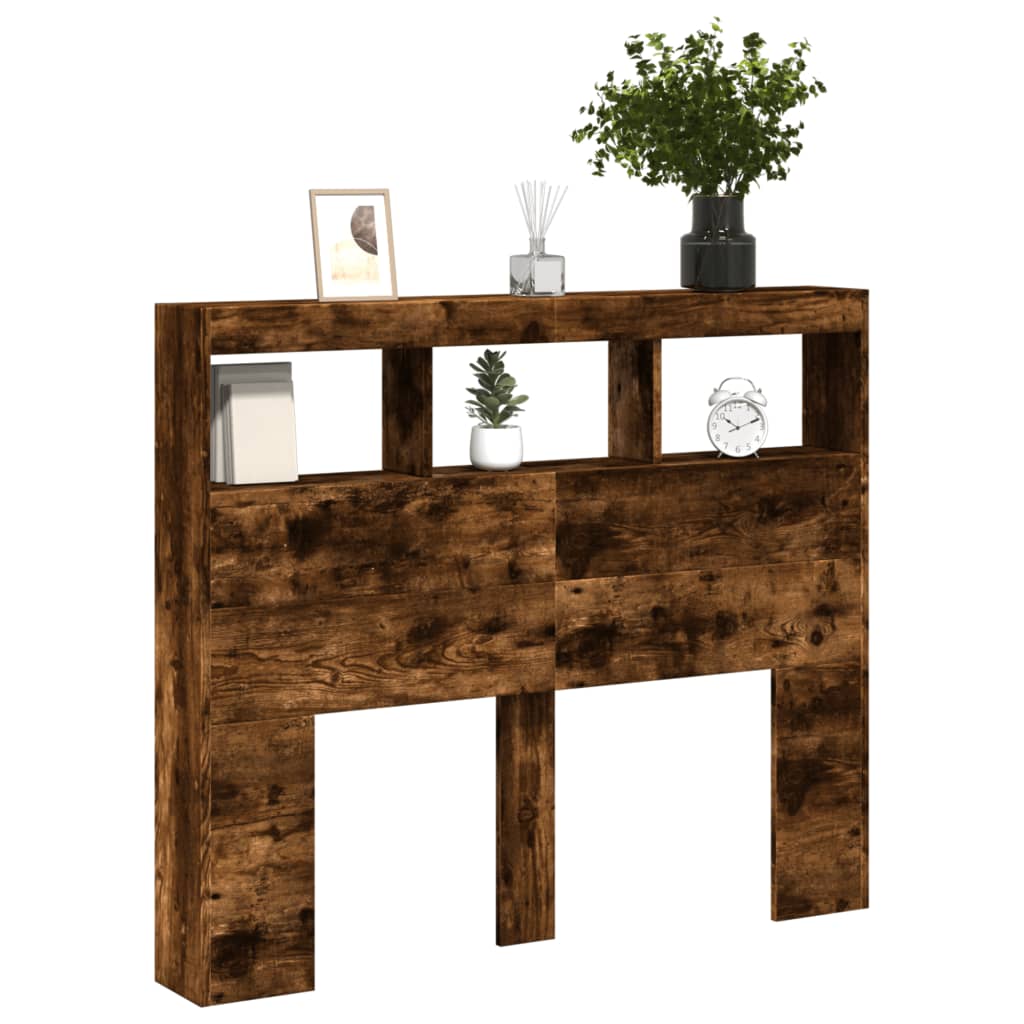 LED Headboard Cabinet, Smoked Oak, 120x17x102 cm