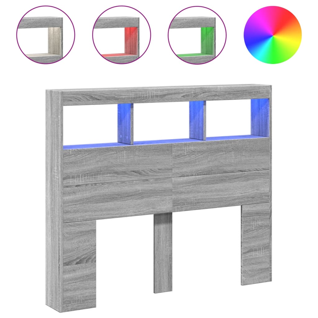 LED Grey Sonoma Headboard Cabinet - 120x17x102 cm, Stylish Storage