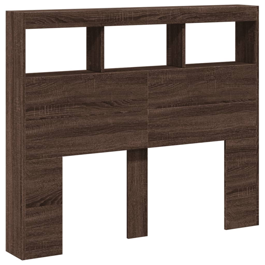 LED-Enhanced Brown Oak Headboard Cabinet, 120x17x102 cm