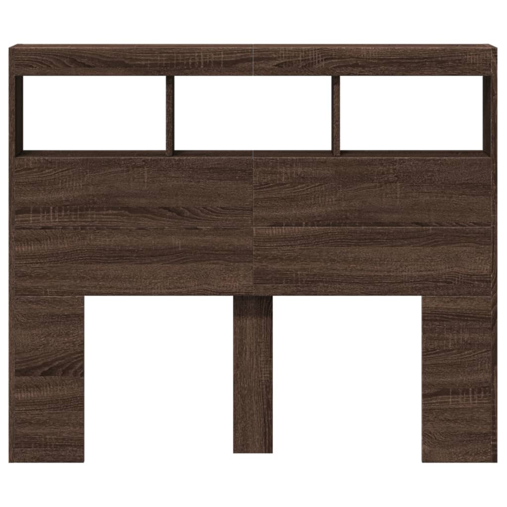 LED-Enhanced Brown Oak Headboard Cabinet, 120x17x102 cm