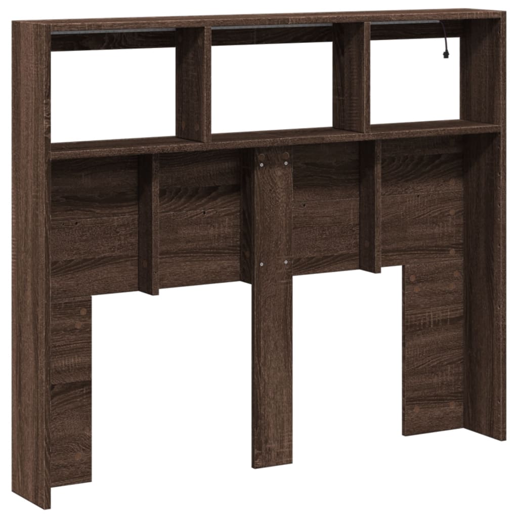 LED-Enhanced Brown Oak Headboard Cabinet, 120x17x102 cm