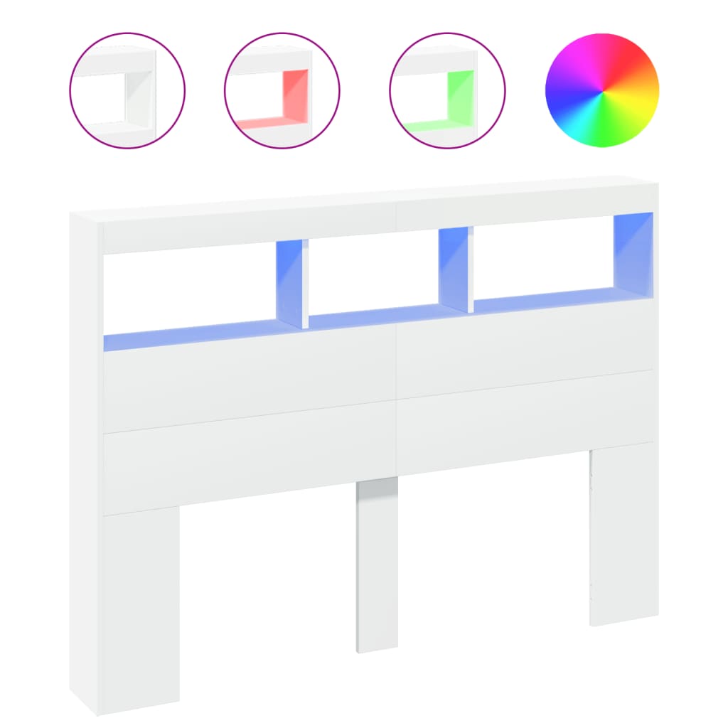 White LED Headboard Cabinet, 140x17x102 cm - Sleek & Modern Design