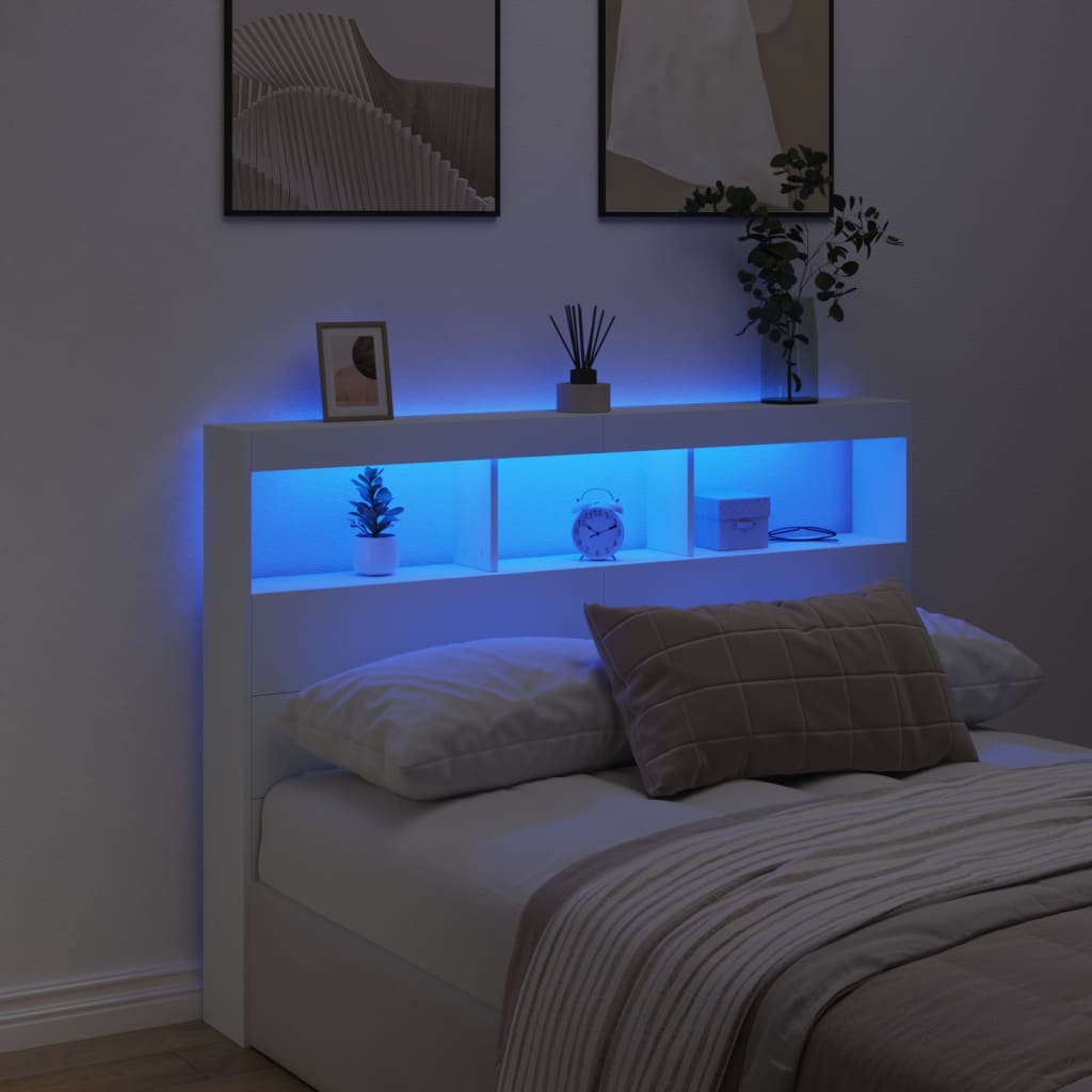 White LED Headboard Cabinet, 140x17x102 cm - Sleek & Modern Design