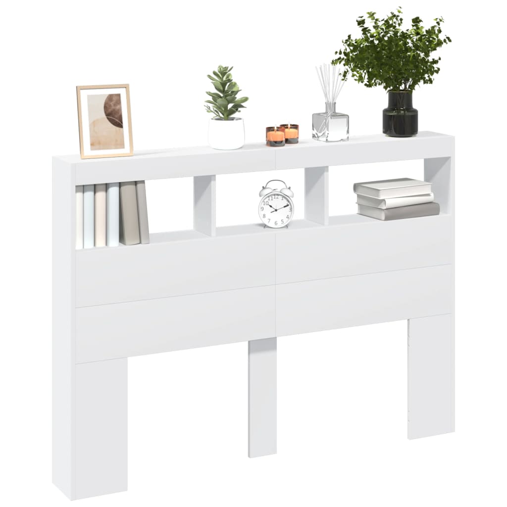 White LED Headboard Cabinet, 140x17x102 cm - Sleek & Modern Design
