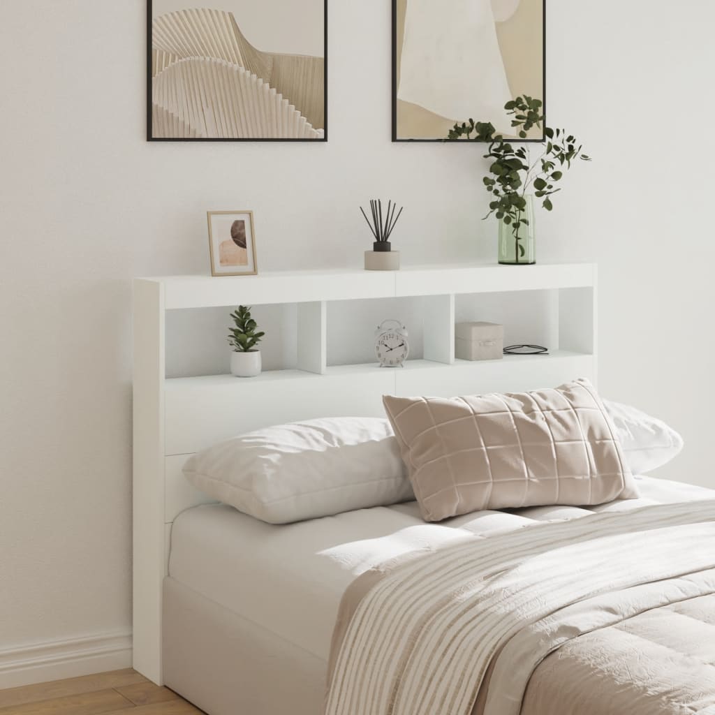 White LED Headboard Cabinet, 140x17x102 cm - Sleek & Modern Design