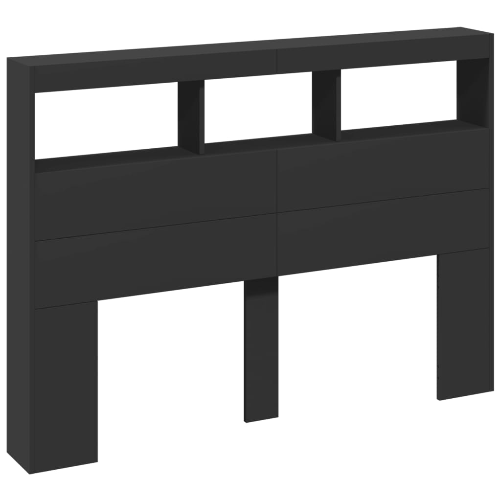 Black LED Headboard Cabinet - Sleek Storage 140x17x102 cm