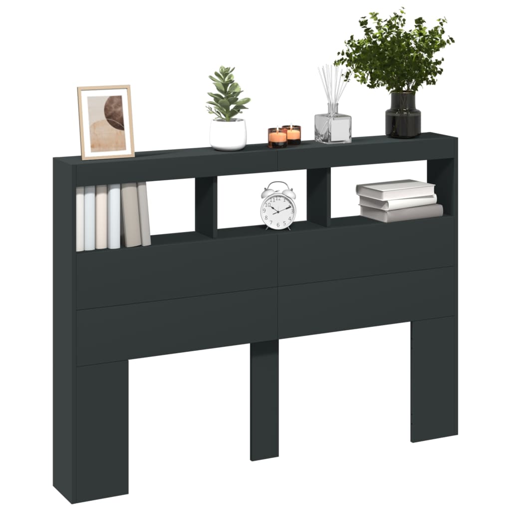 Black LED Headboard Cabinet - Sleek Storage 140x17x102 cm