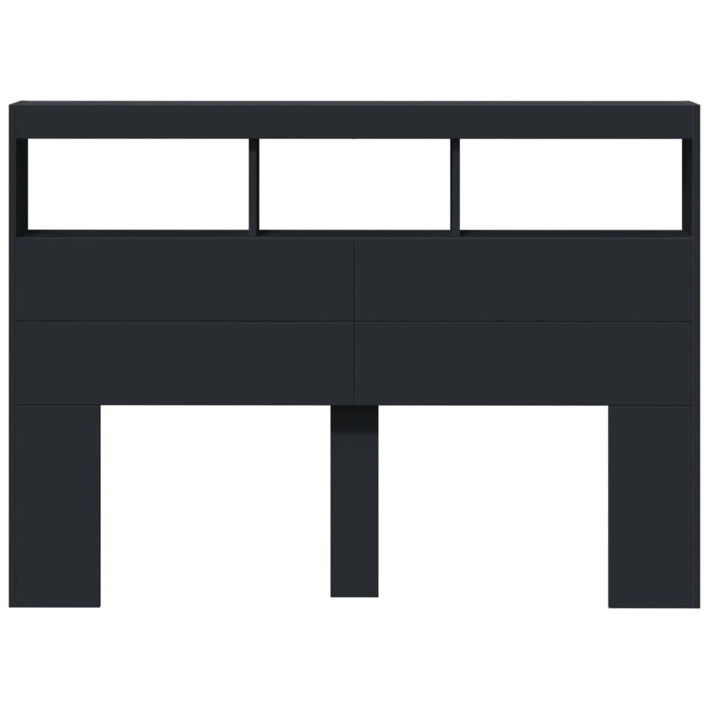 Black LED Headboard Cabinet - Sleek Storage 140x17x102 cm