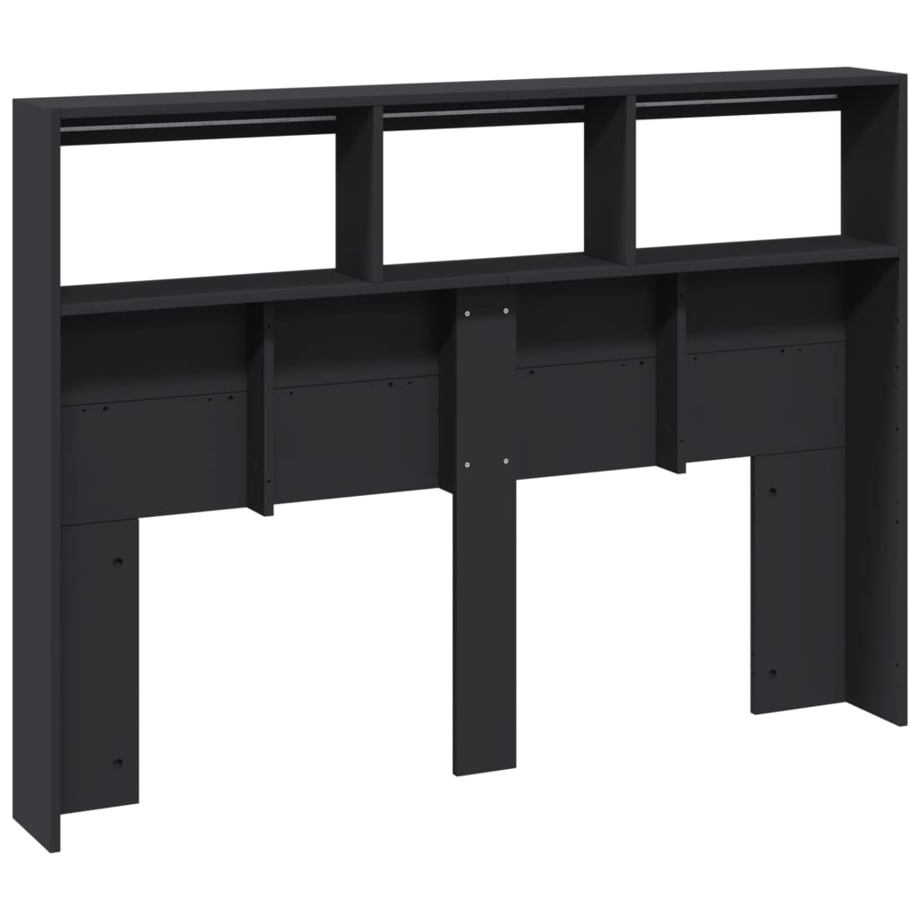 Black LED Headboard Cabinet - Sleek Storage 140x17x102 cm