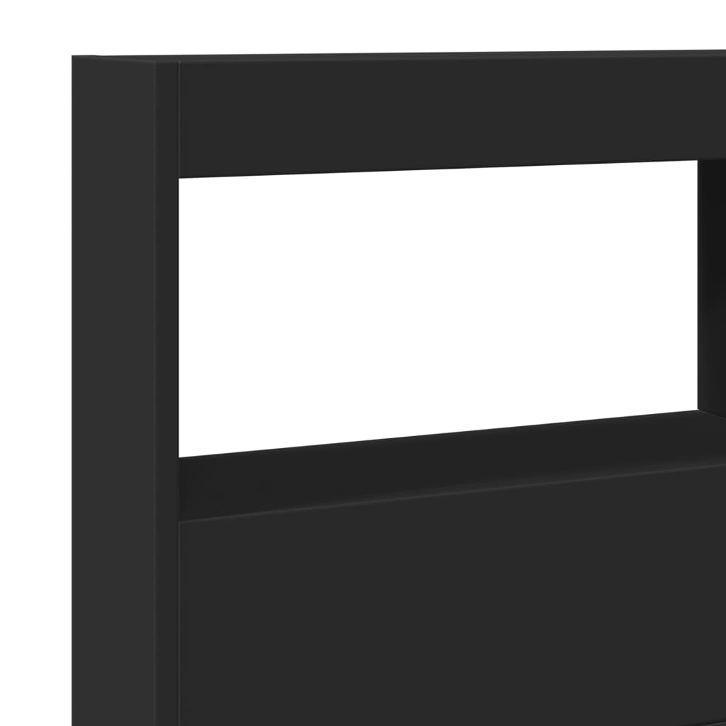 Black LED Headboard Cabinet - Sleek Storage 140x17x102 cm
