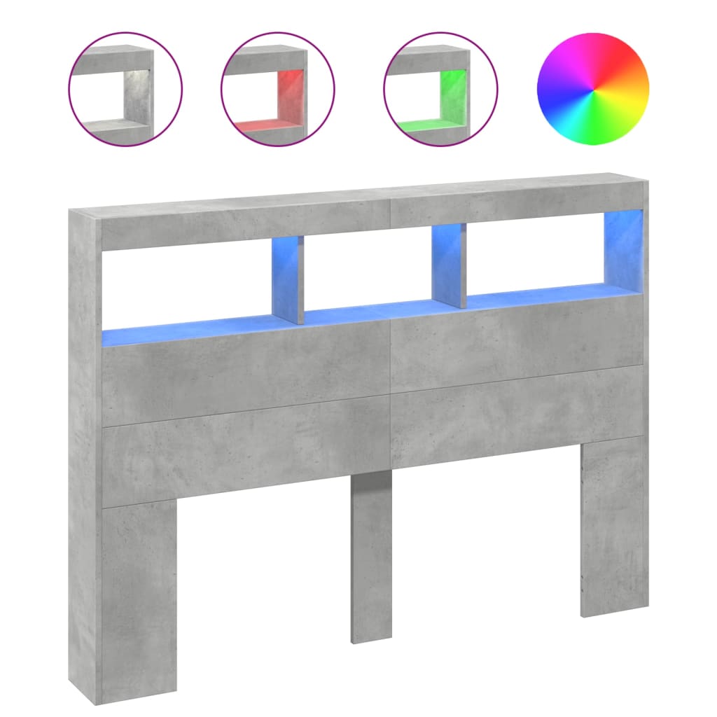 LED Concrete Grey Headboard Cabinet, 140x17x102 cm