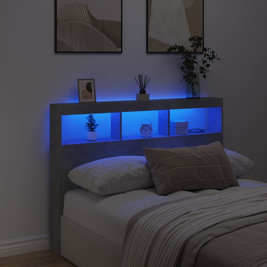 LED Concrete Grey Headboard Cabinet, 140x17x102 cm