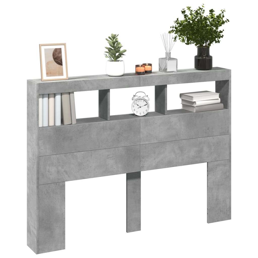 LED Concrete Grey Headboard Cabinet, 140x17x102 cm