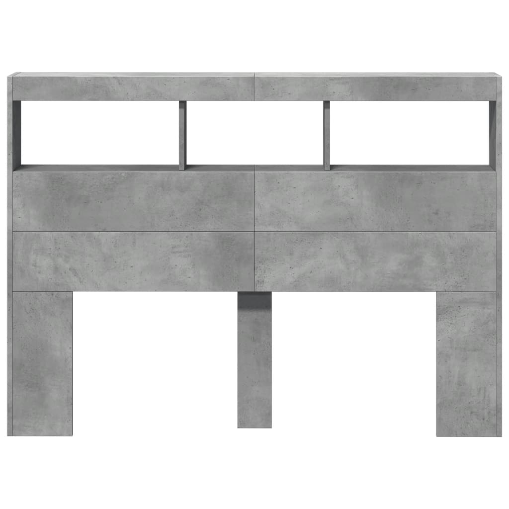 LED Concrete Grey Headboard Cabinet, 140x17x102 cm