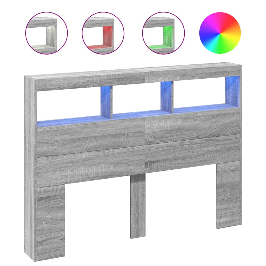 Grey Sonoma LED Headboard Cabinet - 140x17x102 cm