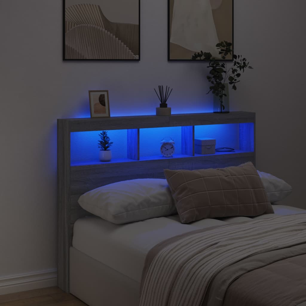 Grey Sonoma LED Headboard Cabinet - 140x17x102 cm