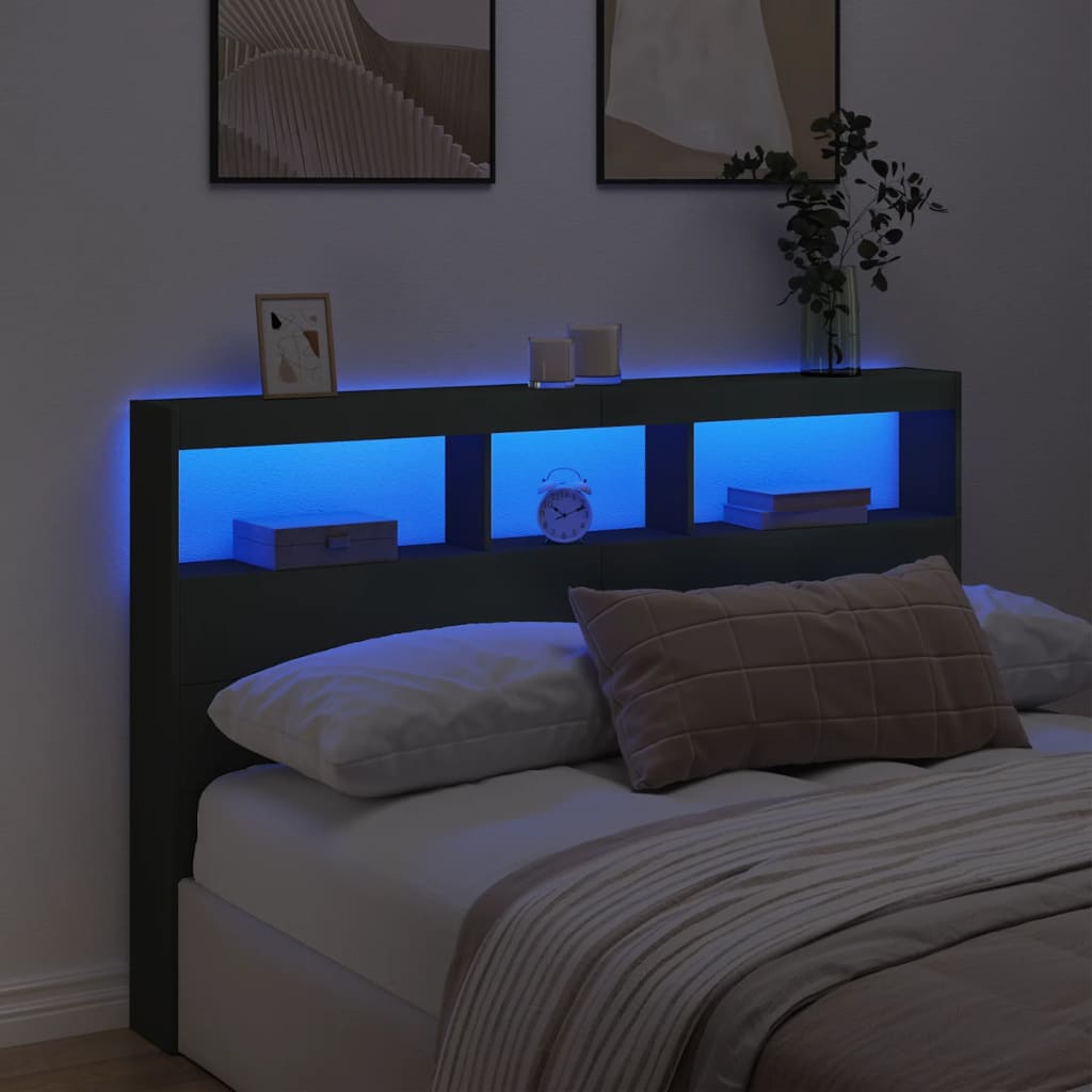 LED Black Headboard Cabinet 160x17x102 cm - Sleek & Modern Design