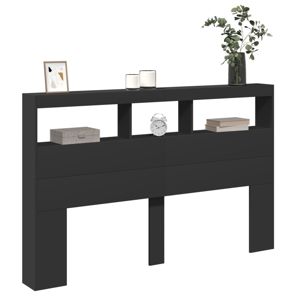 LED Black Headboard Cabinet 160x17x102 cm - Sleek & Modern Design