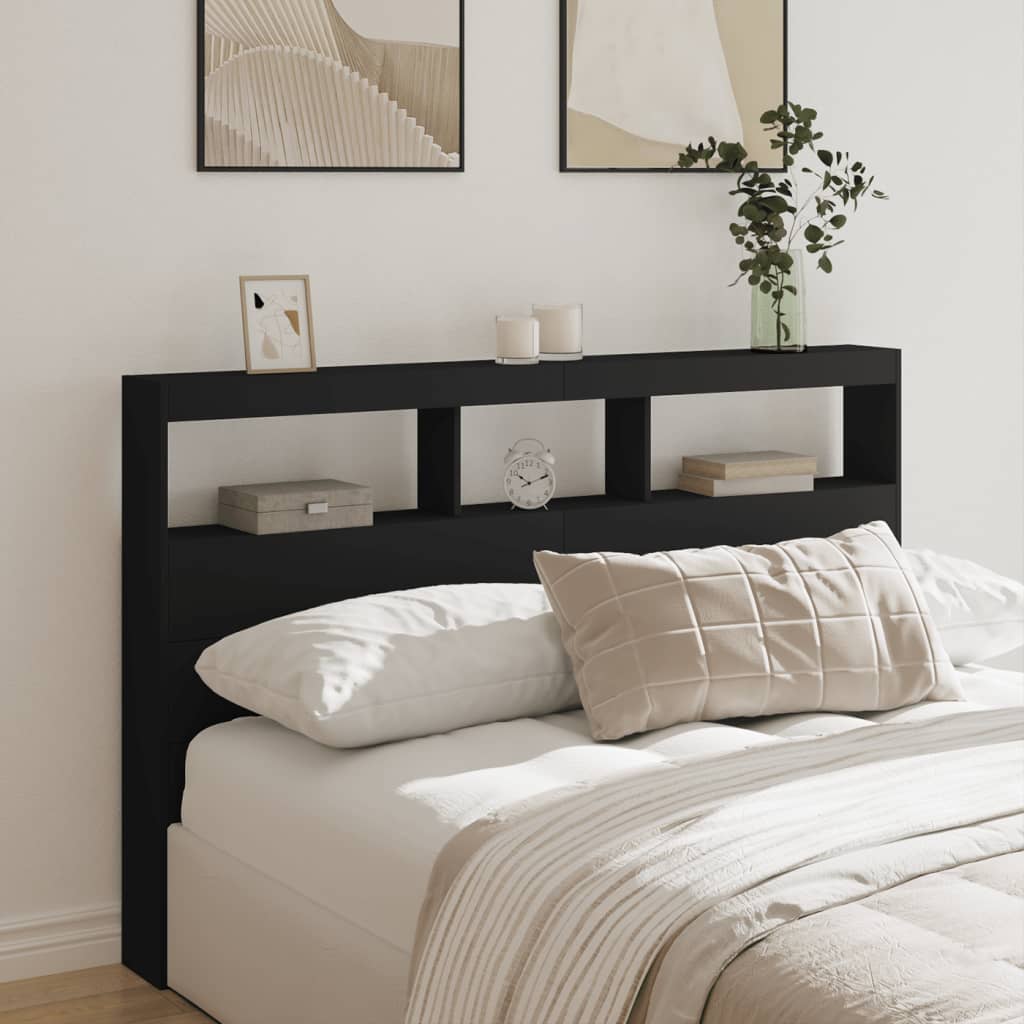 LED Black Headboard Cabinet 160x17x102 cm - Sleek & Modern Design