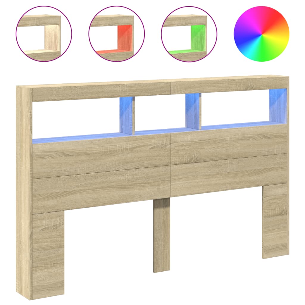 Sonoma Oak LED Headboard Cabinet 160x17x102 cm | Stylish Bedroom Storage