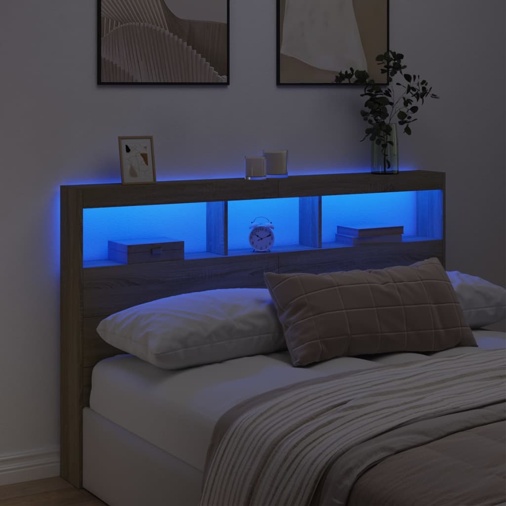 Sonoma Oak LED Headboard Cabinet 160x17x102 cm | Stylish Bedroom Storage