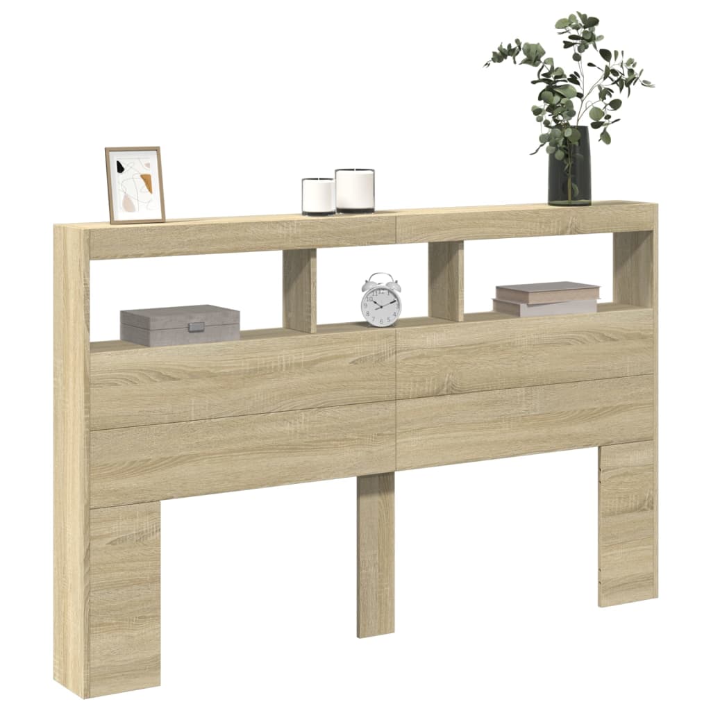 Sonoma Oak LED Headboard Cabinet 160x17x102 cm | Stylish Bedroom Storage
