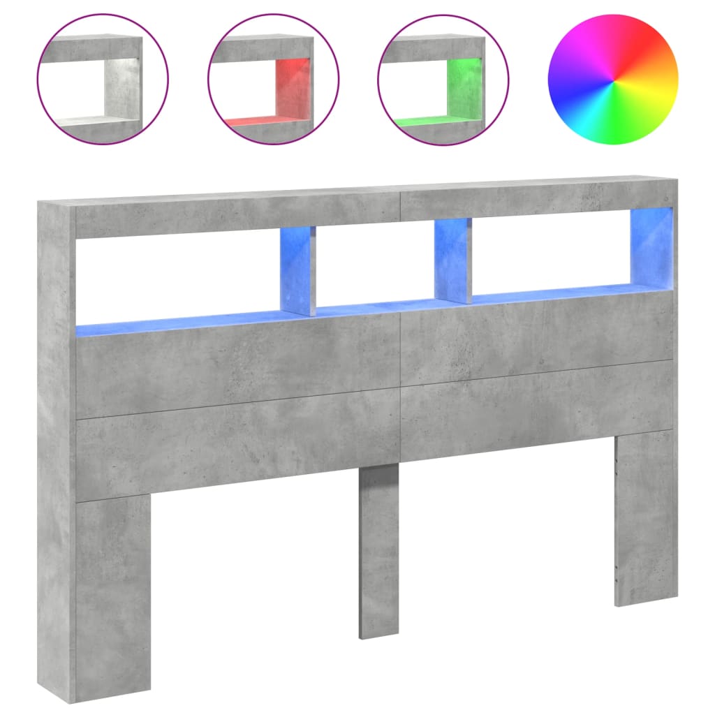 Concrete Grey LED Headboard Cabinet 160x17x102 cm