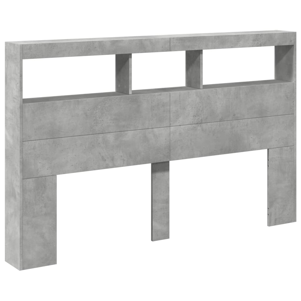Concrete Grey LED Headboard Cabinet 160x17x102 cm