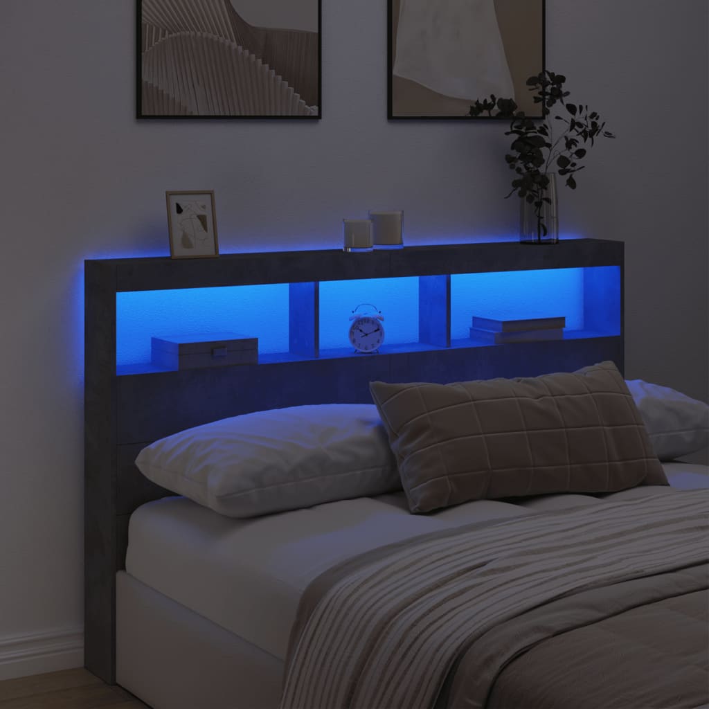 Concrete Grey LED Headboard Cabinet 160x17x102 cm