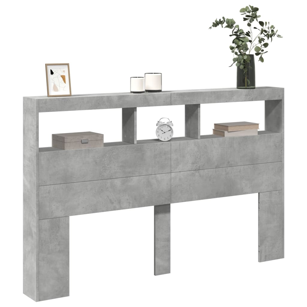 Concrete Grey LED Headboard Cabinet 160x17x102 cm