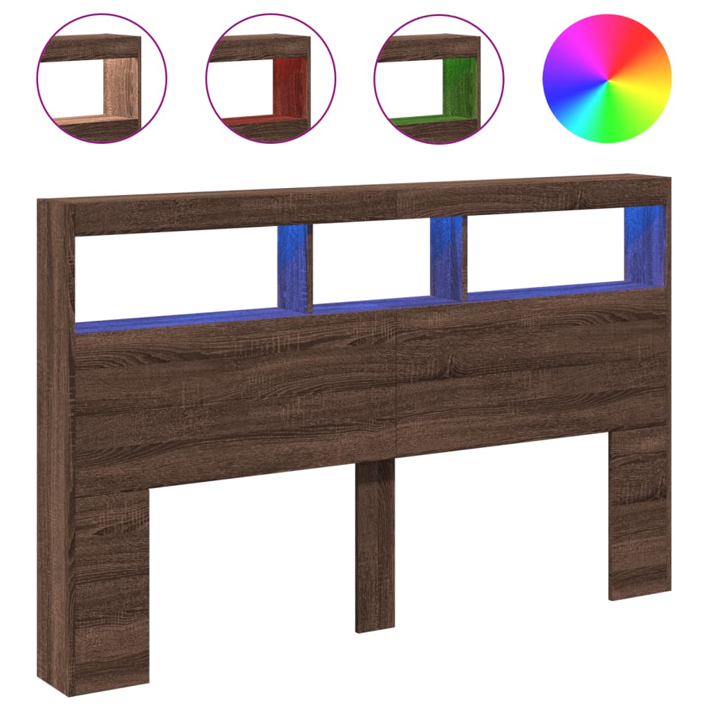 LED Headboard Cabinet - Brown Oak, 160x17x102 cm, Modern Elegance