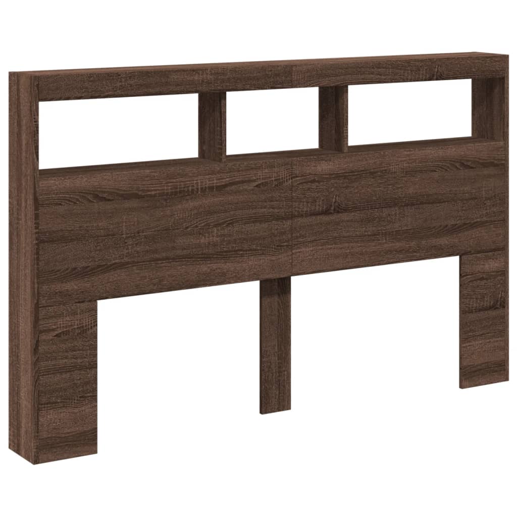 LED Headboard Cabinet - Brown Oak, 160x17x102 cm, Modern Elegance