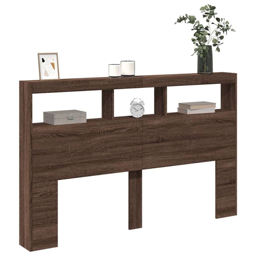 LED Headboard Cabinet - Brown Oak, 160x17x102 cm, Modern Elegance
