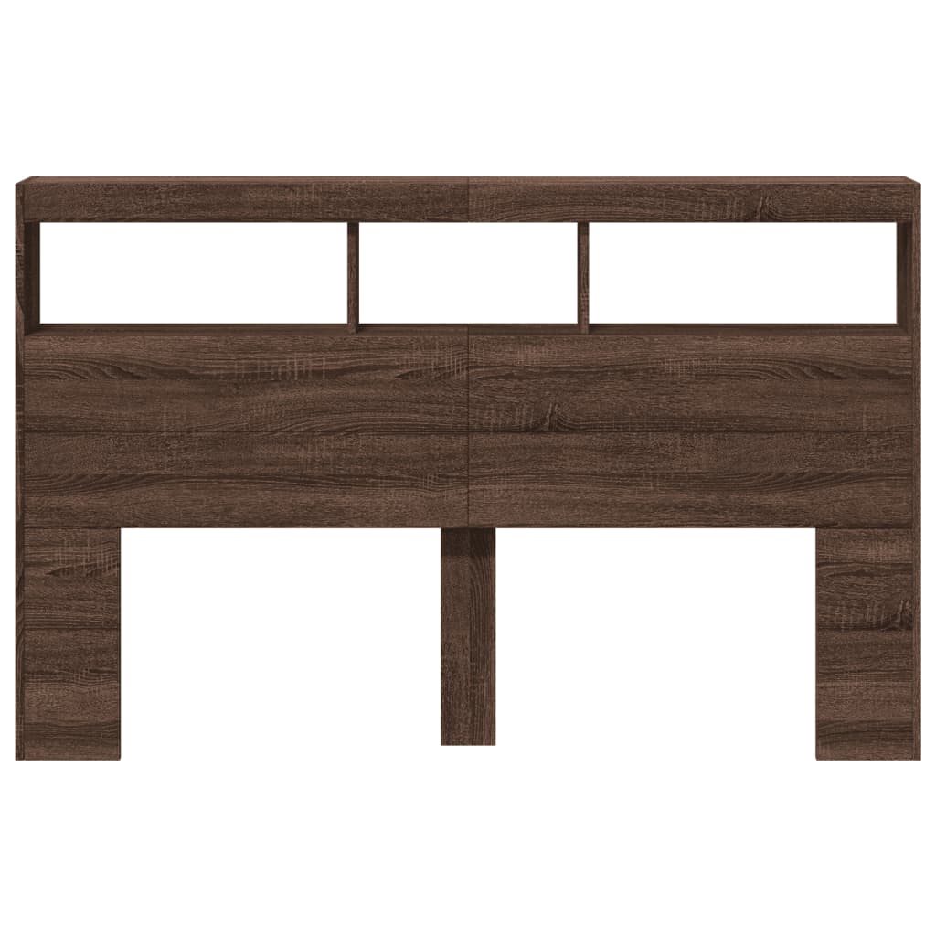 LED Headboard Cabinet - Brown Oak, 160x17x102 cm, Modern Elegance
