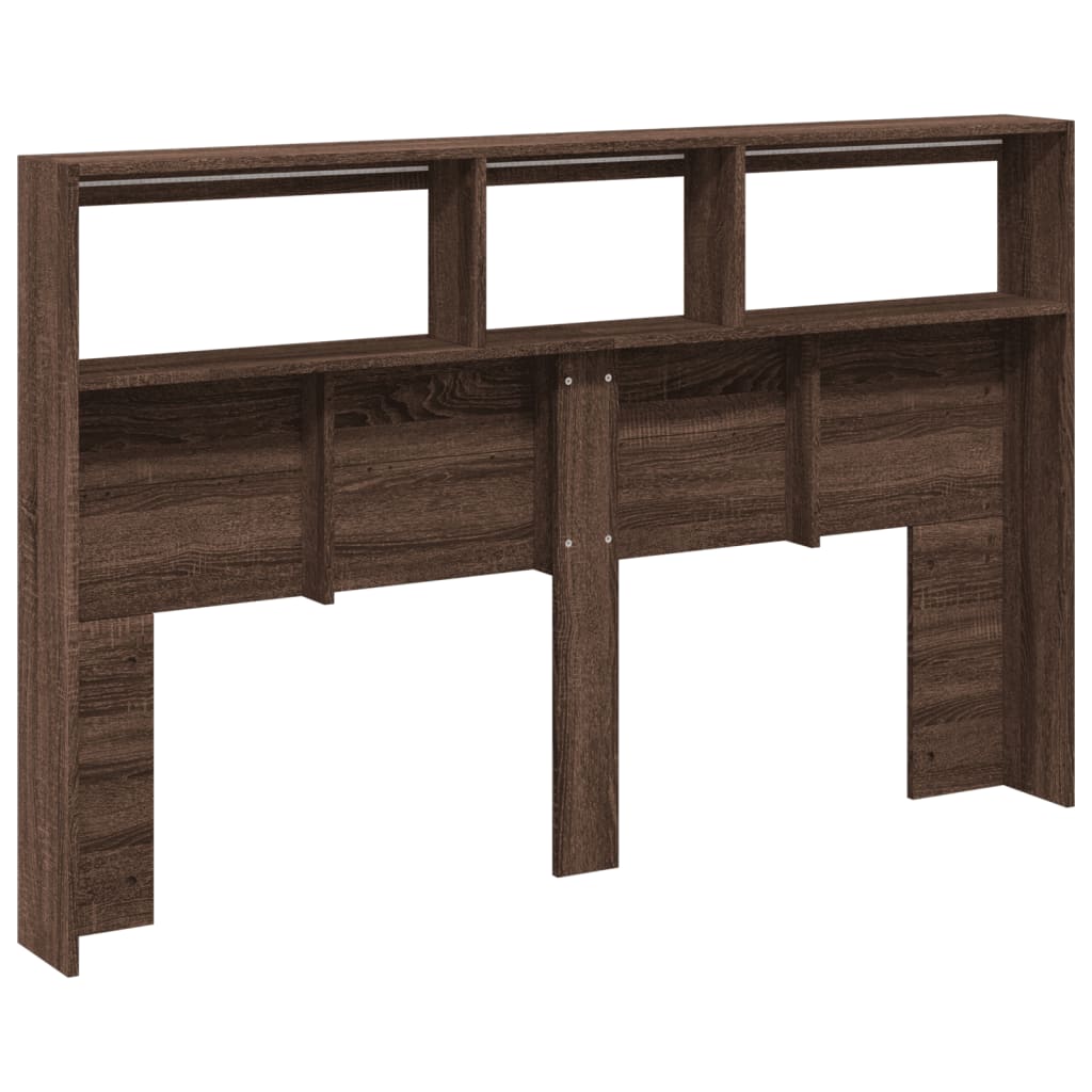 LED Headboard Cabinet - Brown Oak, 160x17x102 cm, Modern Elegance