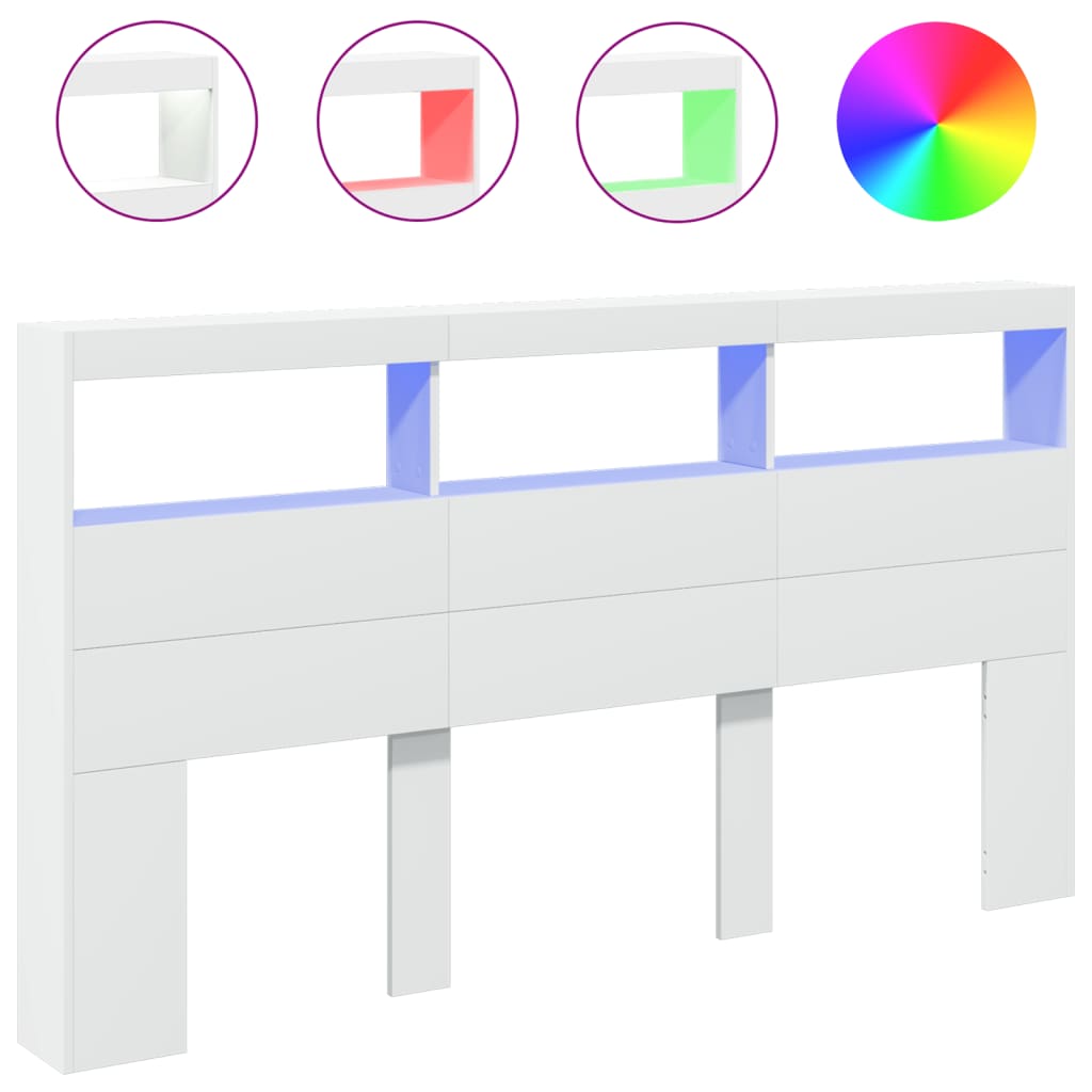 LED Headboard Cabinet White 180x17x102 cm - Stylish Storage Solution