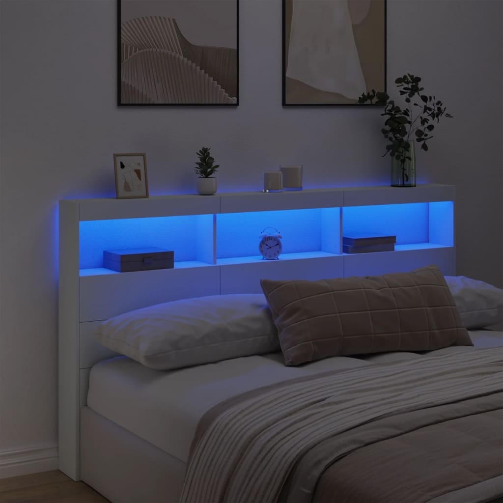 LED Headboard Cabinet White 180x17x102 cm - Stylish Storage Solution