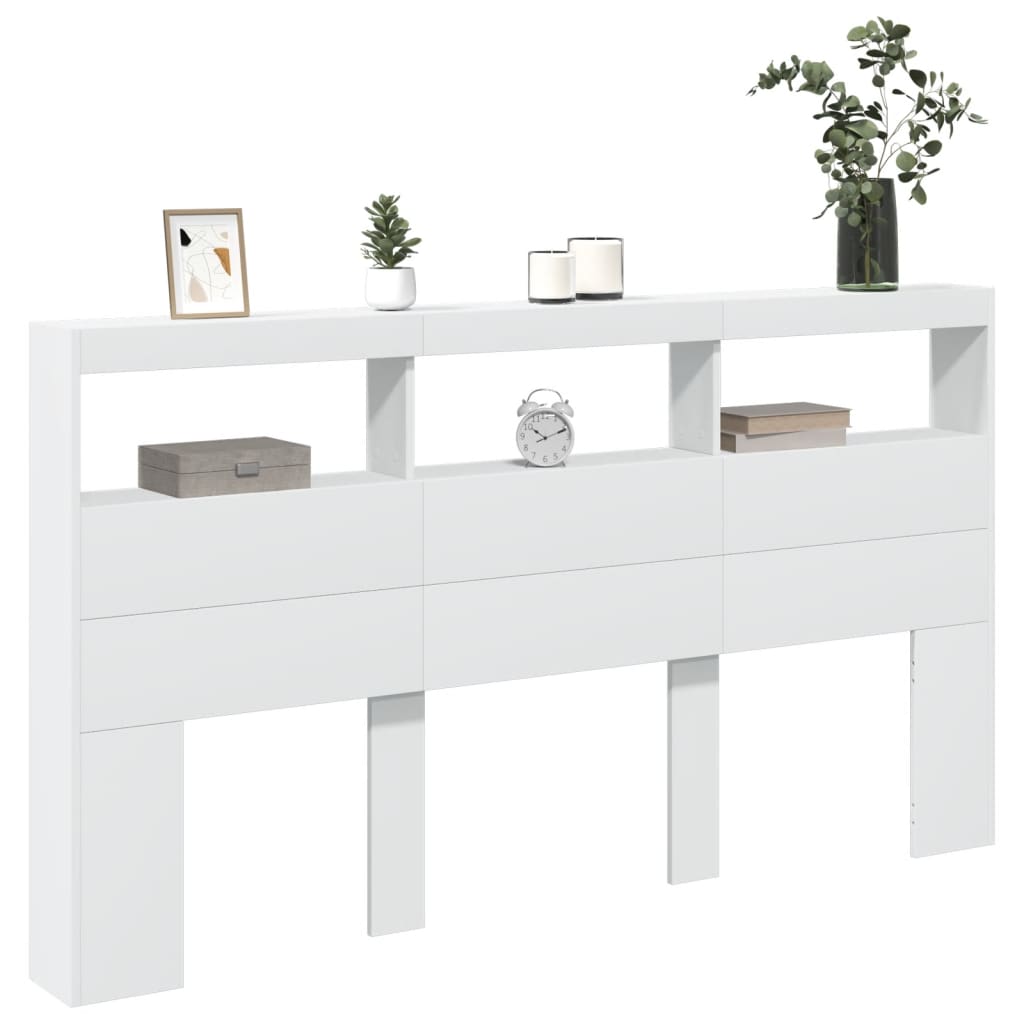 LED Headboard Cabinet White 180x17x102 cm - Stylish Storage Solution