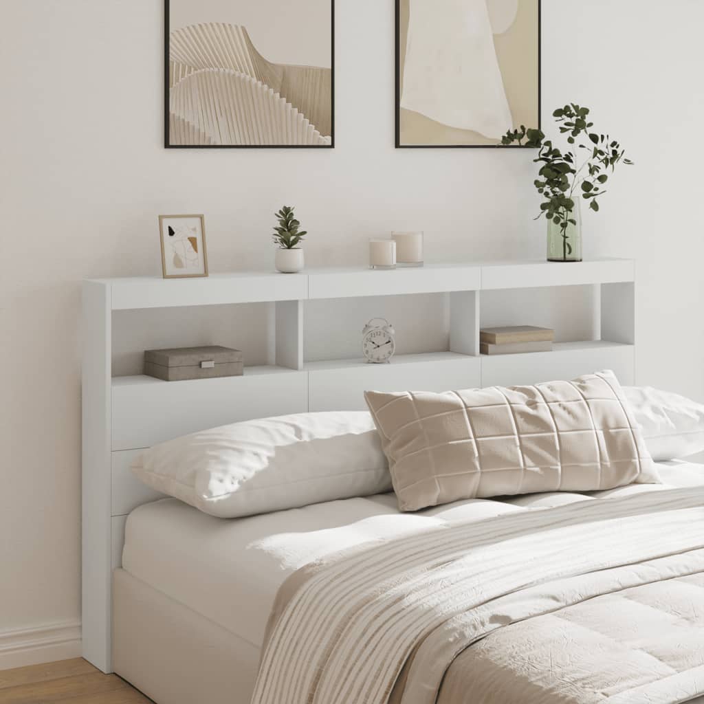 LED Headboard Cabinet White 180x17x102 cm - Stylish Storage Solution