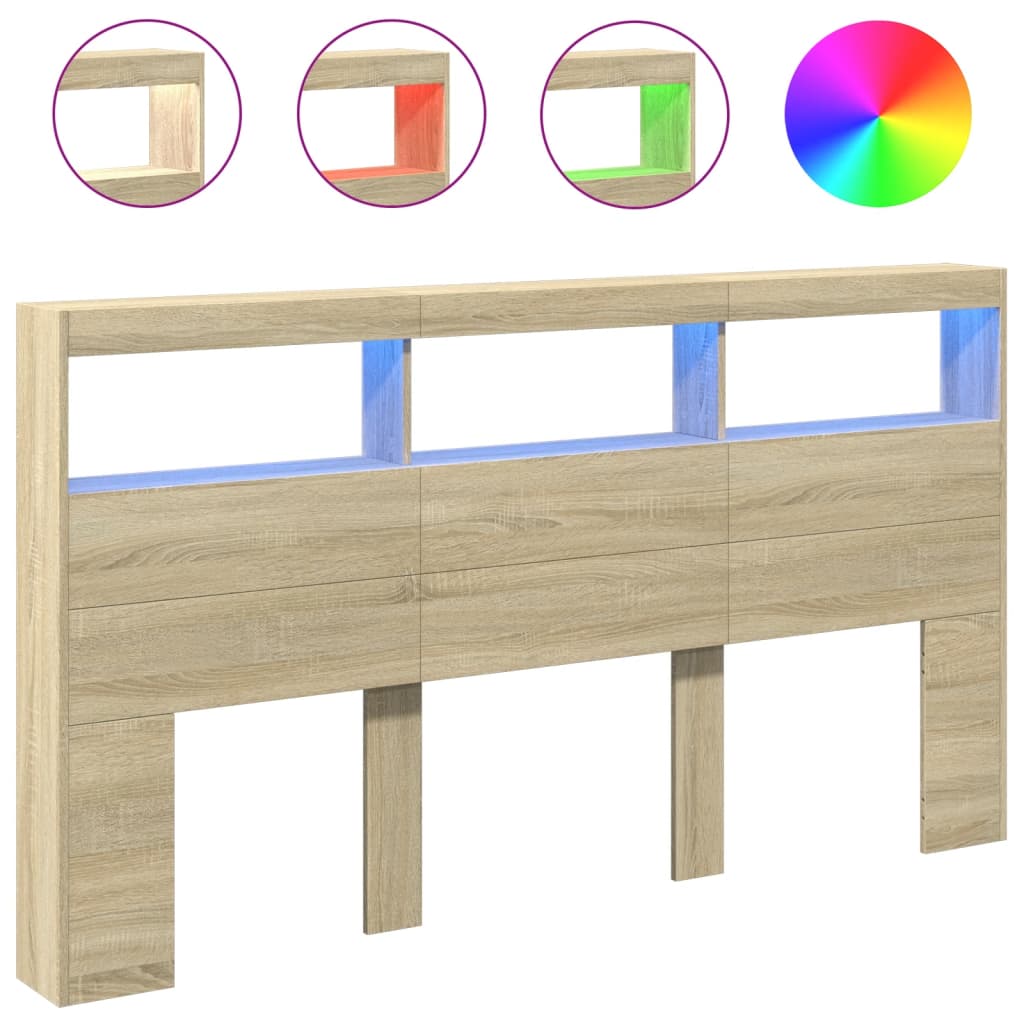Sonoma Oak Headboard Cabinet with LED 180x17x102 cm