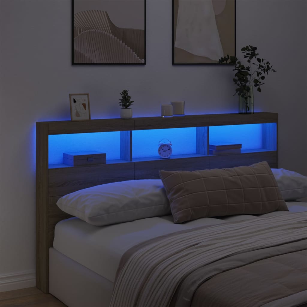 Sonoma Oak Headboard Cabinet with LED 180x17x102 cm