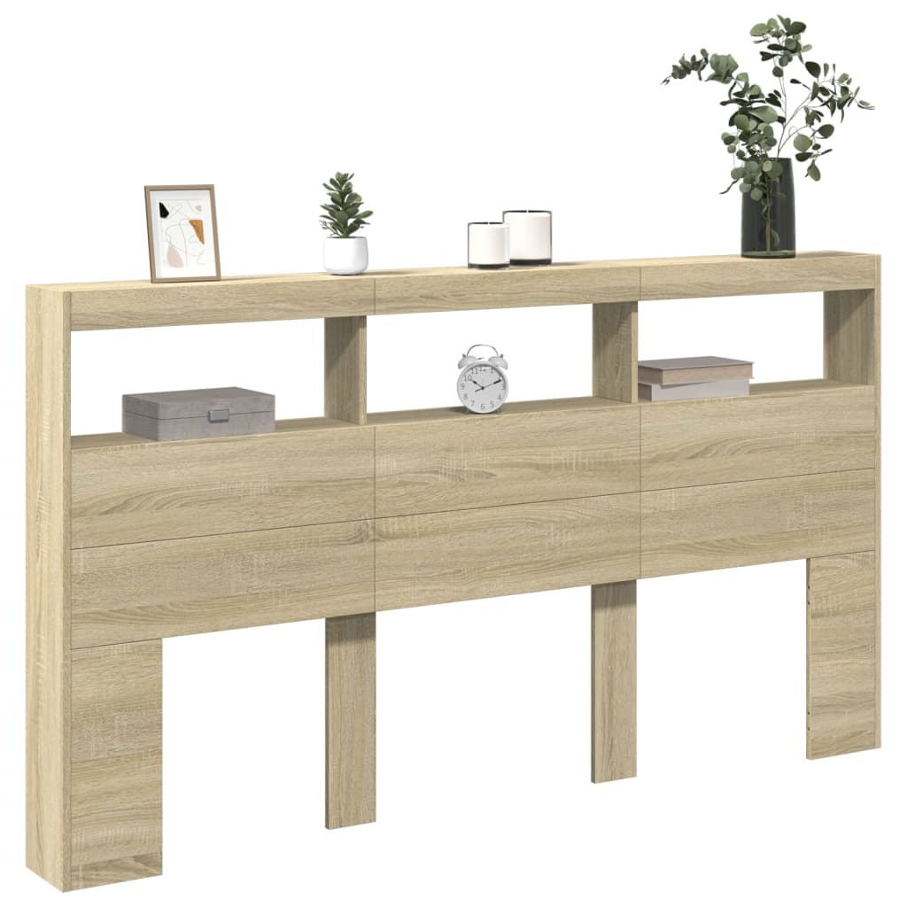 Sonoma Oak Headboard Cabinet with LED 180x17x102 cm