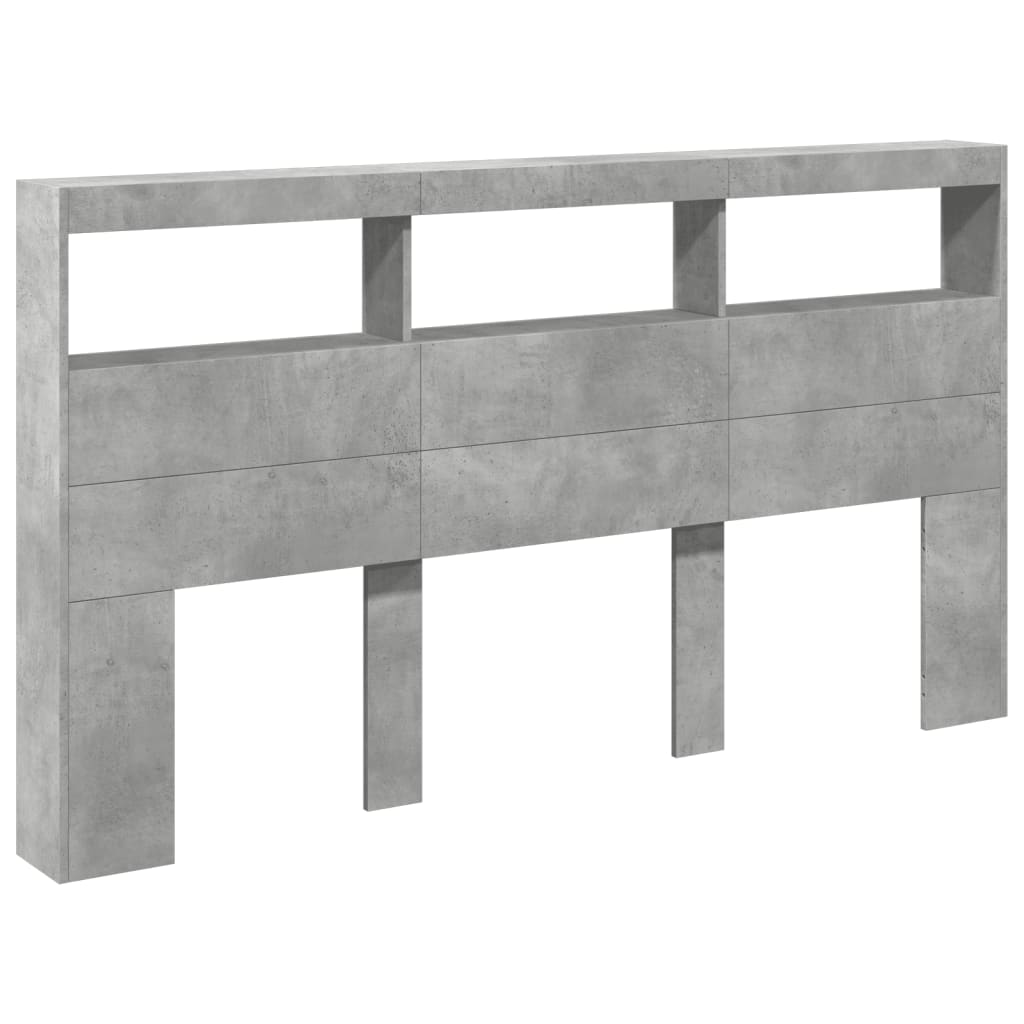 LED Headboard Cabinet, Concrete Grey - 180x17x102 cm