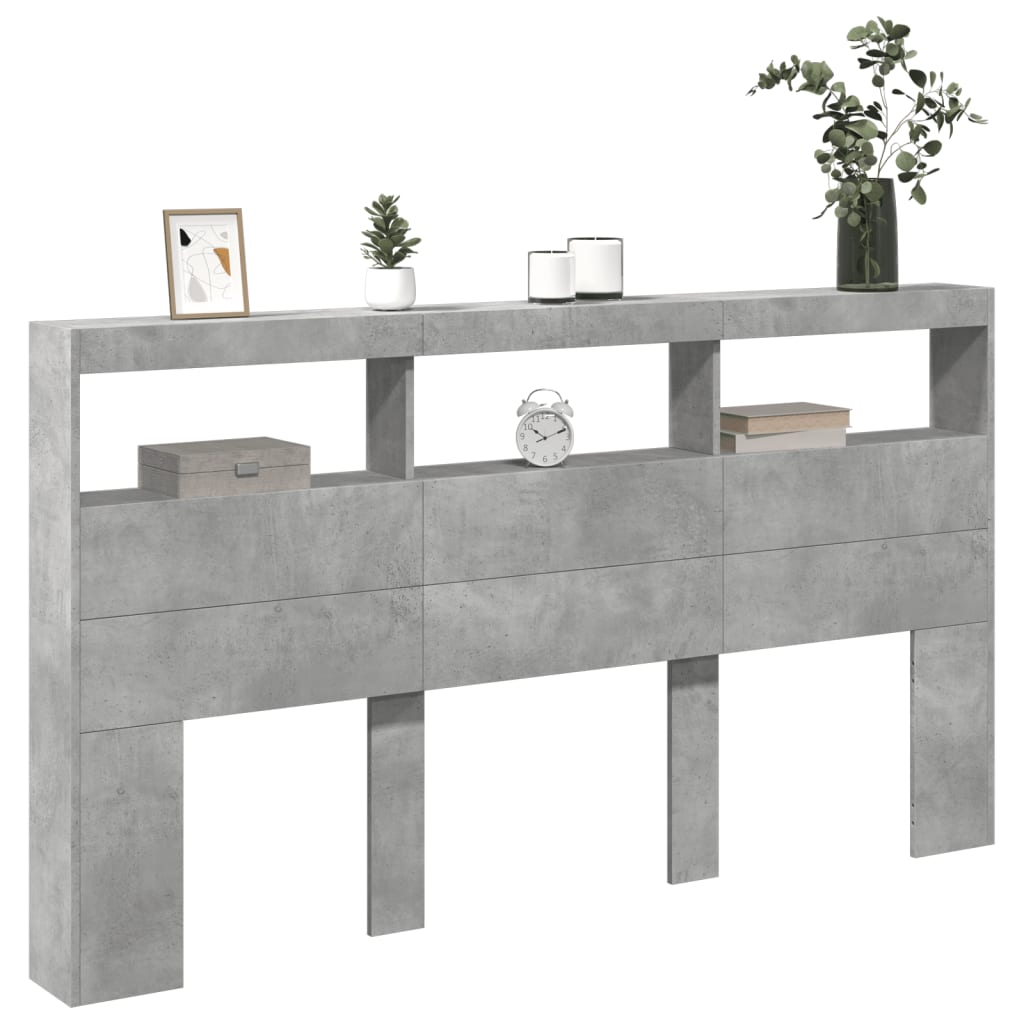 LED Headboard Cabinet, Concrete Grey - 180x17x102 cm