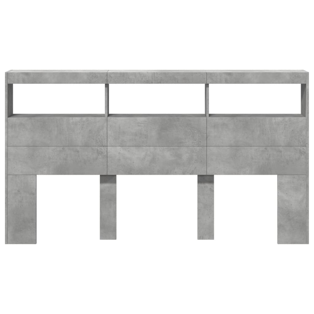 LED Headboard Cabinet, Concrete Grey - 180x17x102 cm