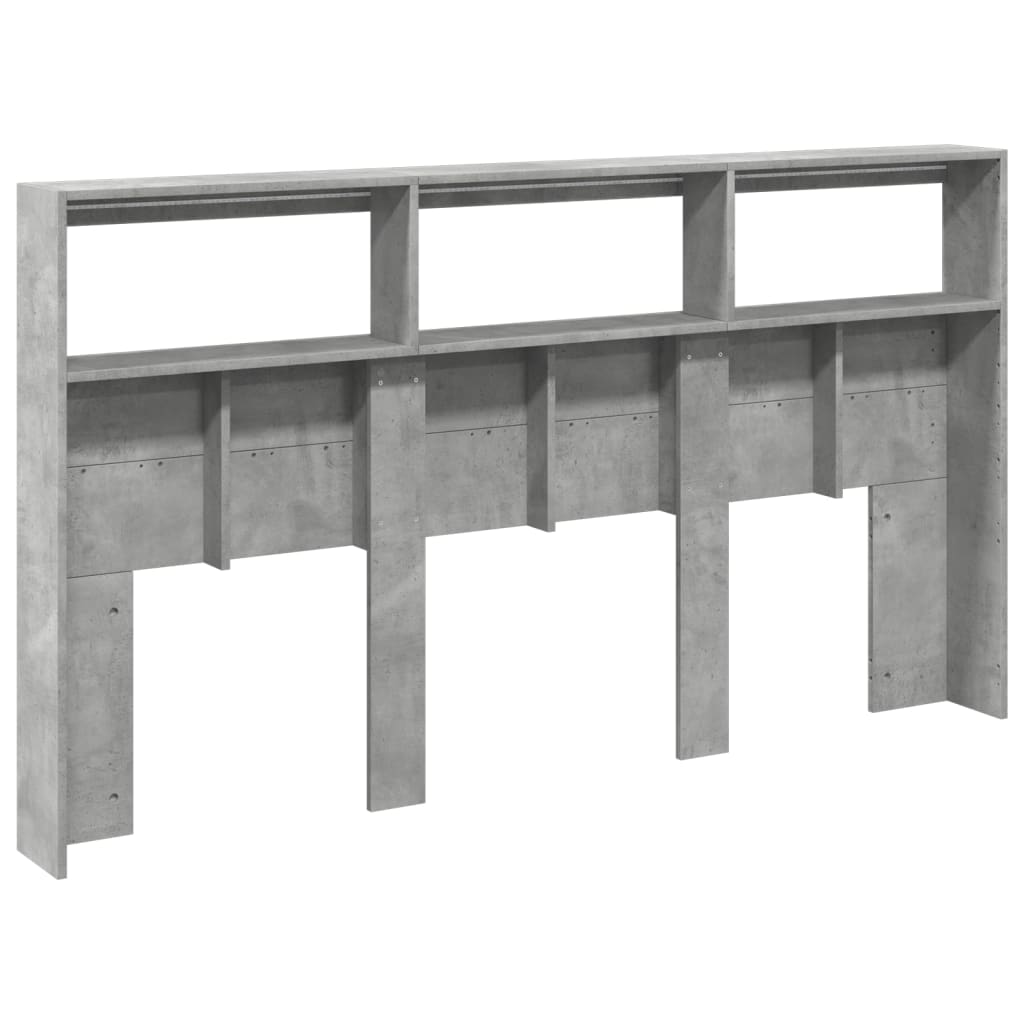 LED Headboard Cabinet, Concrete Grey - 180x17x102 cm
