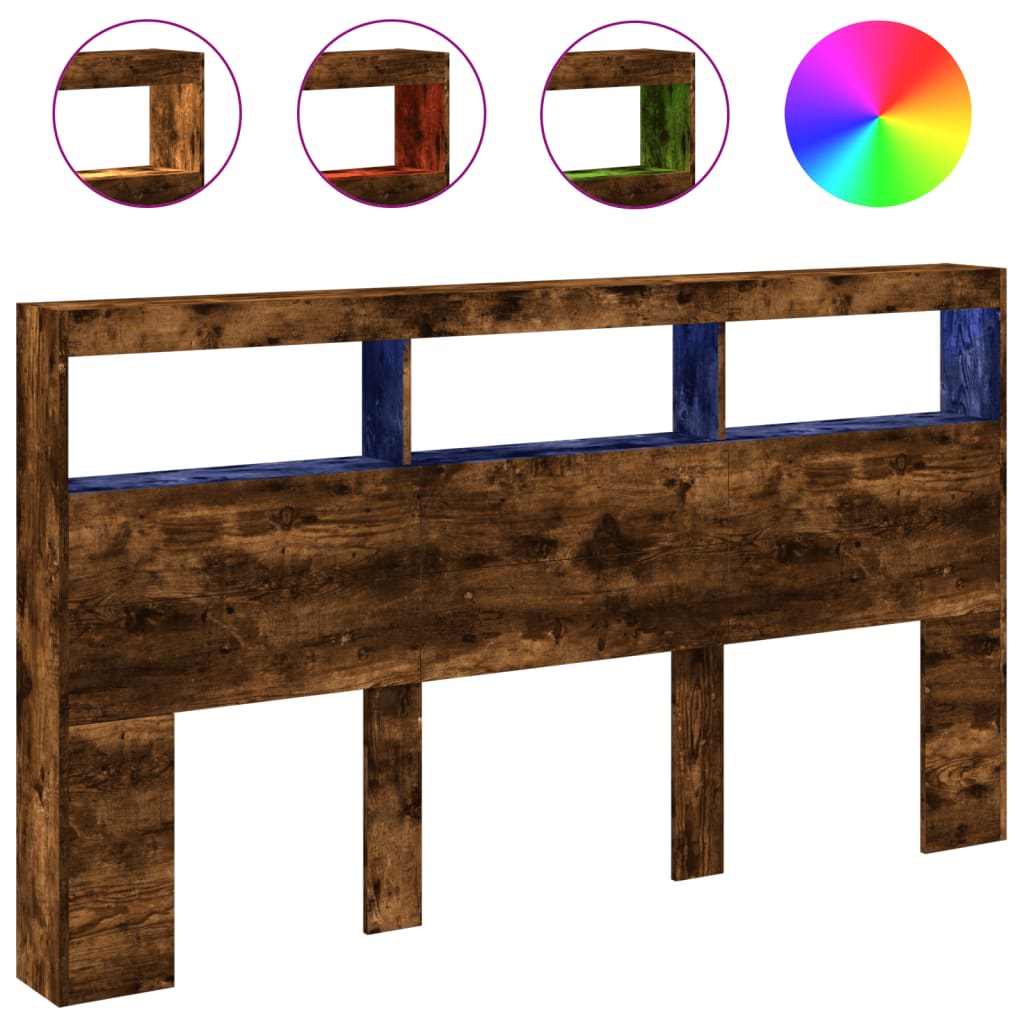 LED Headboard Cabinet in Smoked Oak - 180x17x102 cm