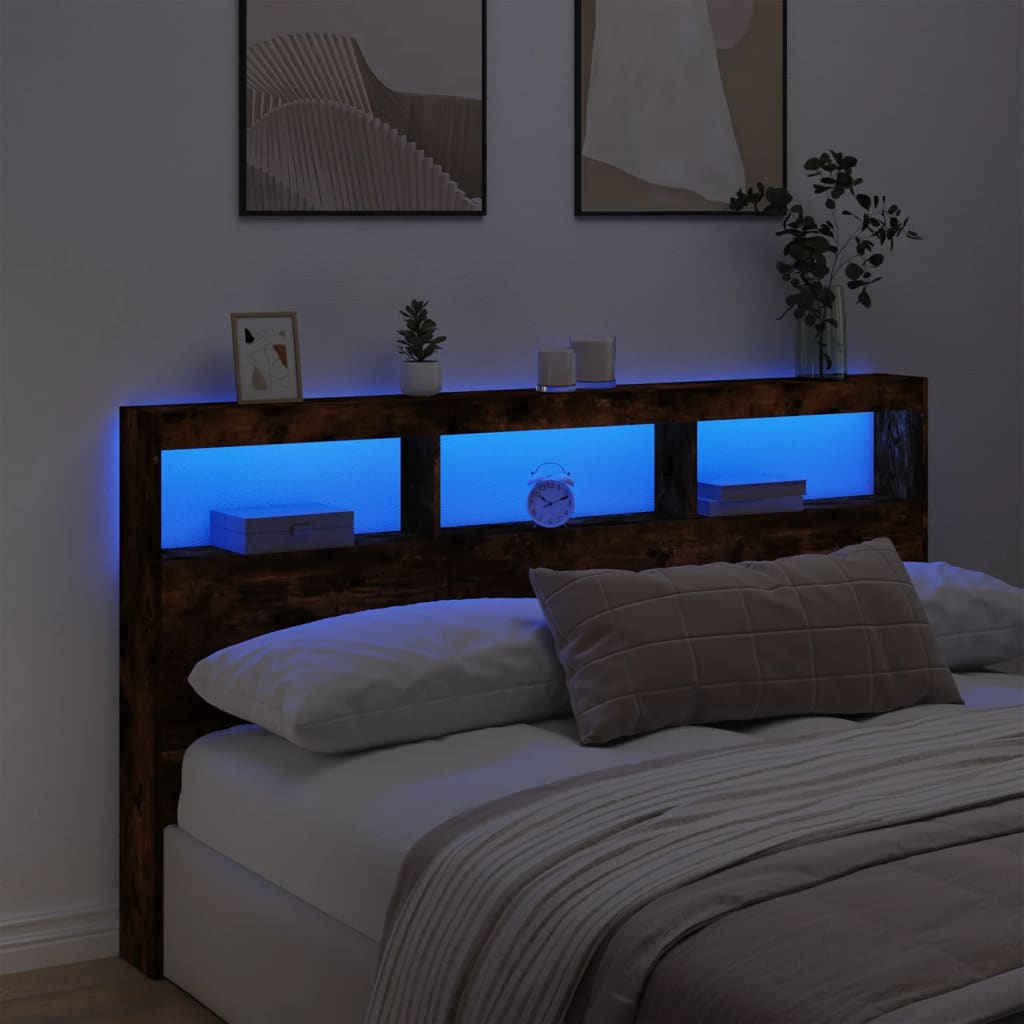 LED Headboard Cabinet in Smoked Oak - 180x17x102 cm
