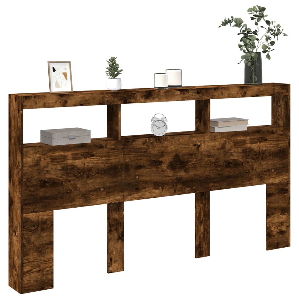 LED Headboard Cabinet in Smoked Oak - 180x17x102 cm